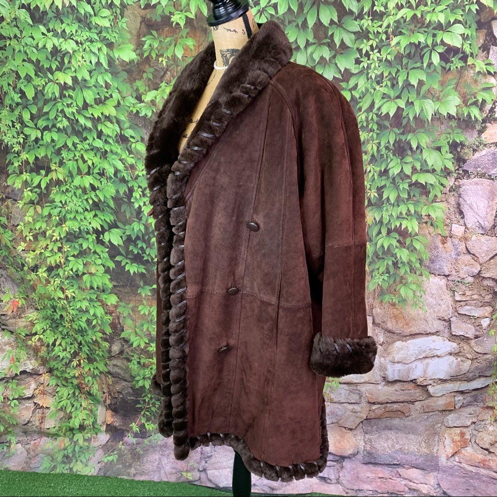 G-III GLOBAL IDENTITY Brown Suede and Faux Fur Coat, M - Picture 6 of 16